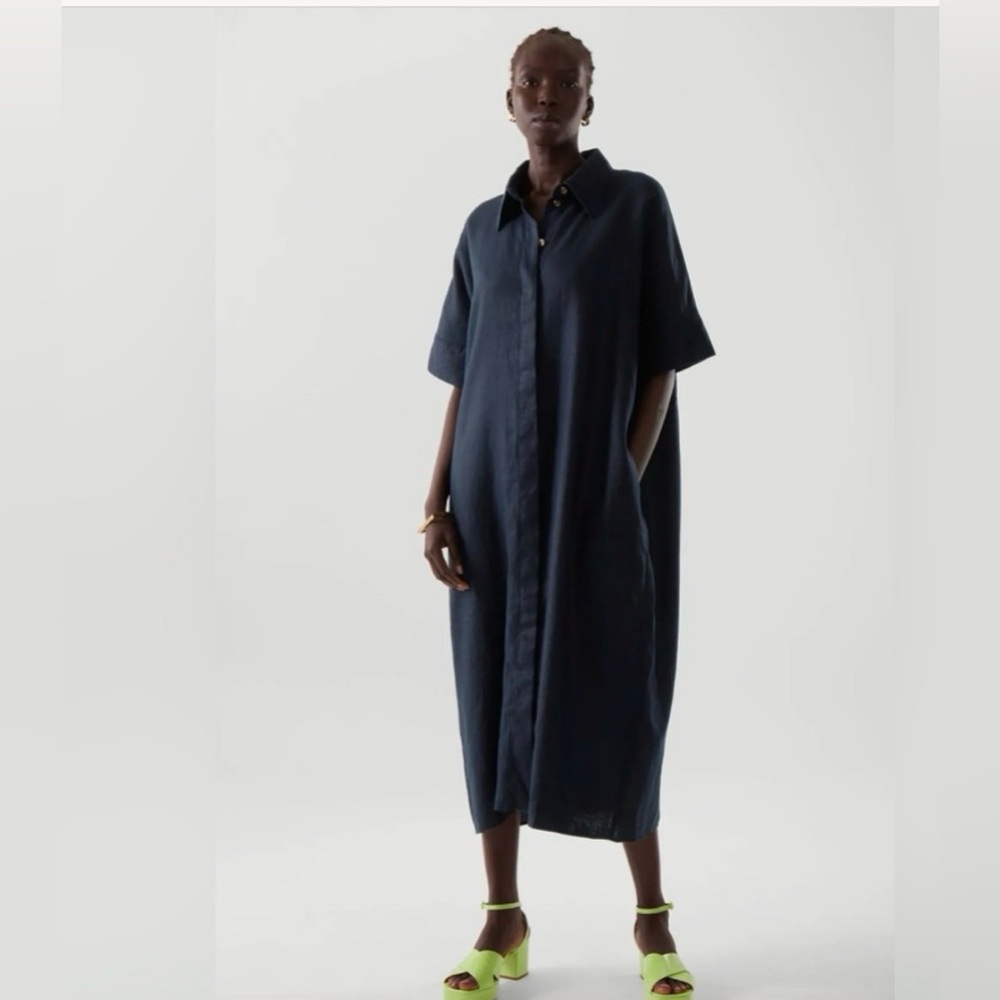 COS Blue Linen Shirt Dress